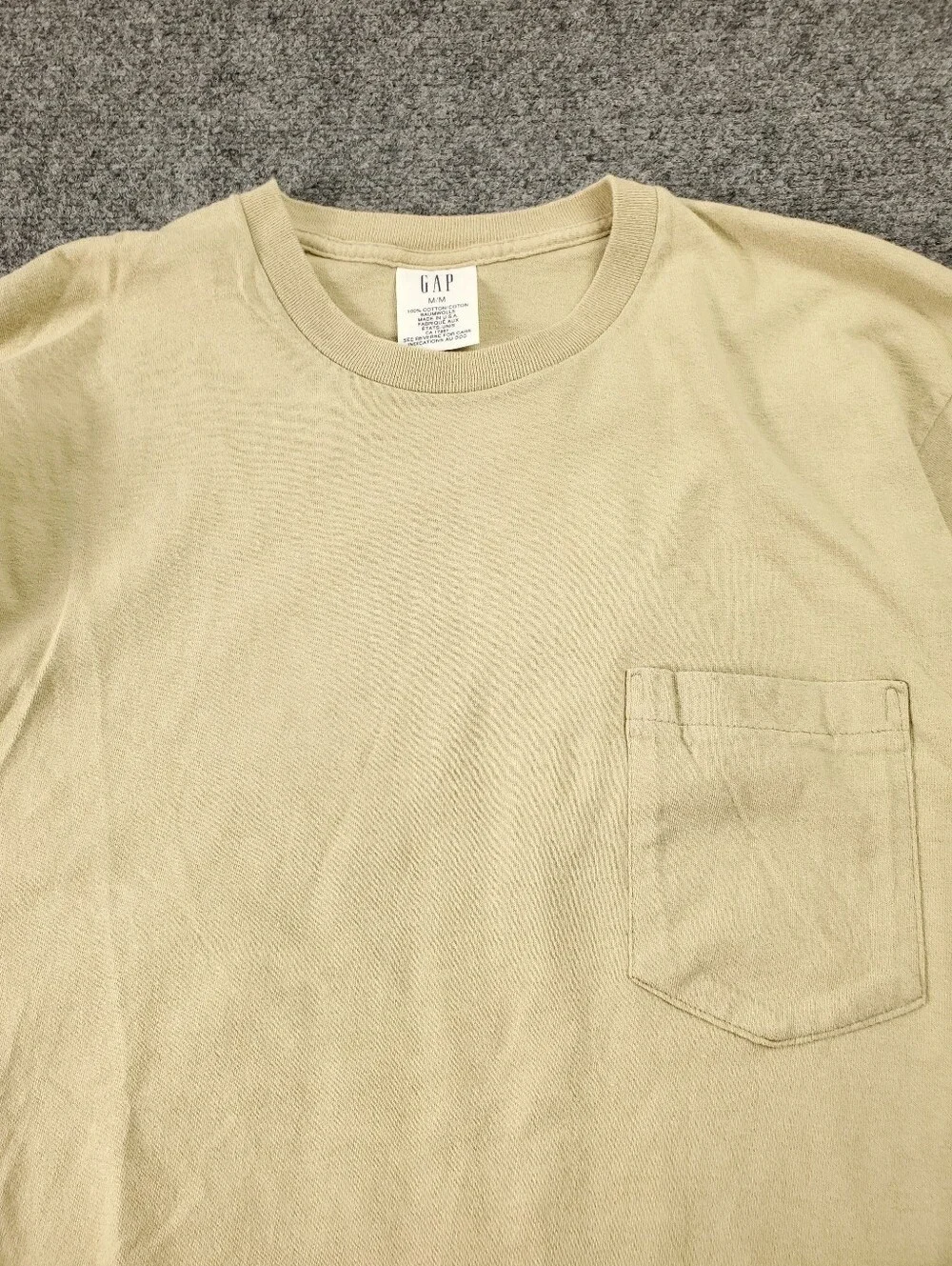 Vintage 90s Y2K Gap Pocket T Shirt Medium Tan Beige Military Style Single Stitch
